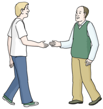 Leichte Sprache: Zwei Männer geben sich die Hand.