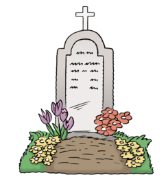 Leichte Sprache: Ein Grab. Auf dem Grab blühen Blumen.